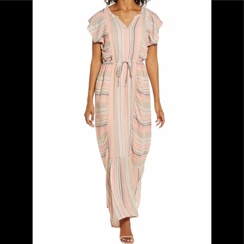 Caslon Flutter Sleeve Tie Waist Maxi Dress